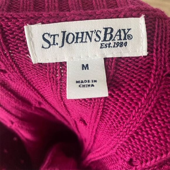 St. John's Bay Berry Pink Cable Knit Pullover Crew Neck Sweater Size M Heritage - Picture 4 of 6